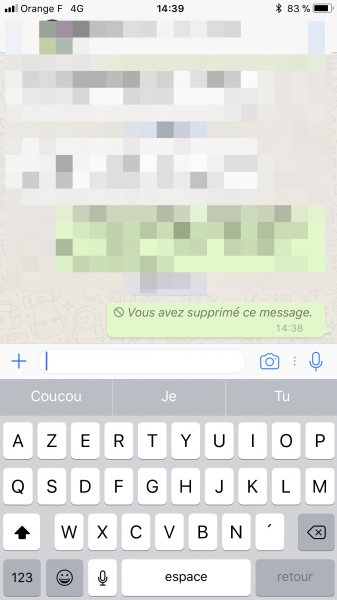 Supprimer message WhatsApp